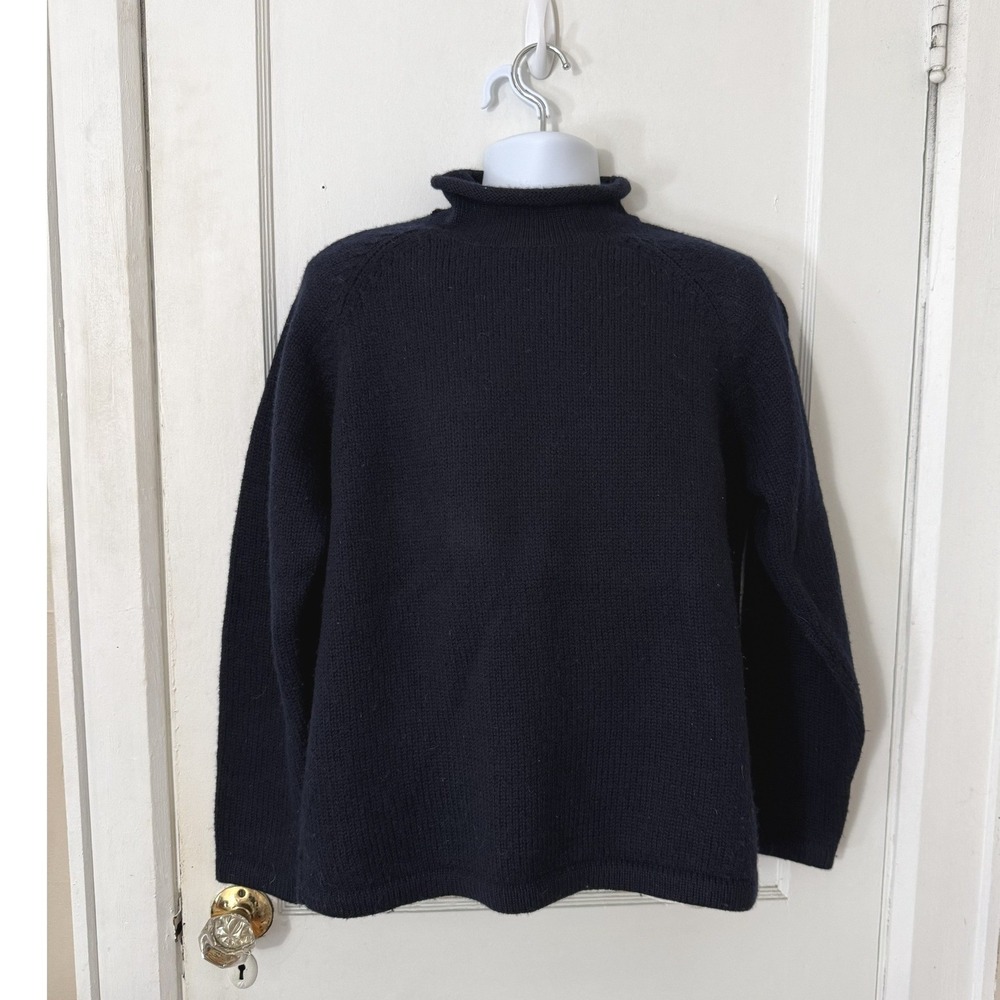 Vintage Gap Mens Navy Blue 100% Wool Roll Neck Sweater Medium Raglan Knit